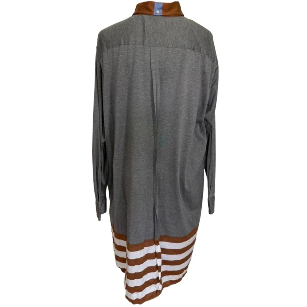 COACH New York Grey Long-Sleeve Button-Down Shirt Dress Size Large